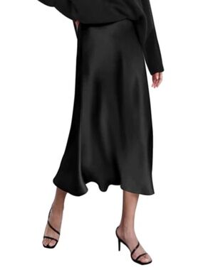 Womens Zeagoo Black Satin Zipper Elegant Work Maxi Skirt M